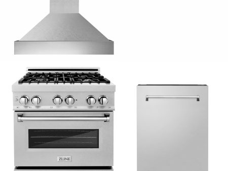 ZLINE Kitchen Appliance Package - 30  DuraSnow® Stainless Dual Fuel Range, Ducted Vent Range Hood and Tall Tub Dishwasher (3KP-RASRH30-DWV) For Discount