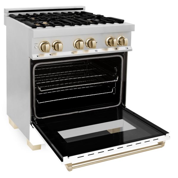 ZLINE Autograph Edition 30  4.0 cu. ft. Dual Fuel Range with Gas Stove and Electric Oven in Stainless Steel with White Matte Door and Accents (RAZ-WM-30) on Sale