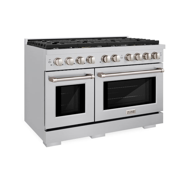 ZLINE 48 in. 6.7 cu. ft. Paramount Double Oven Dual Fuel Range with 8 Burner Gas Cooktop in Stainless Steel (SDR48) on Sale