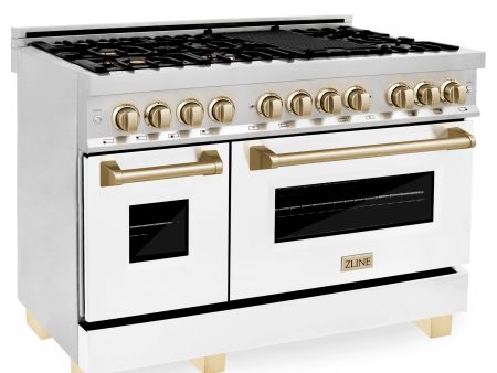 ZLINE Autograph Edition 48  6.0 cu. ft. Dual Fuel Range with Gas Stove and Electric Oven in Stainless Steel with White Matte Door and Accents (RAZ-WM-48) For Cheap