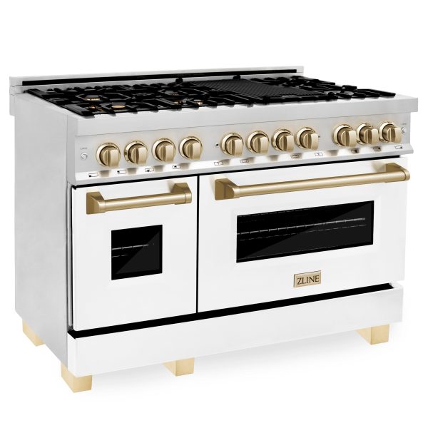 ZLINE Autograph Edition 48  6.0 cu. ft. Dual Fuel Range with Gas Stove and Electric Oven in Stainless Steel with White Matte Door and Accents (RAZ-WM-48) For Cheap