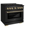 ZLINE Autograph Edition 36 in. 5.2 cu. ft. 6 Burner Gas Range with Convection Gas Oven in Black Stainless Steel and Polished Gold Accents (SGRBZ-36-G) Fashion