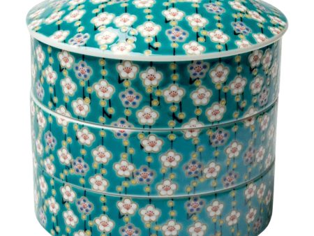 SEIKOU Kutani Porcelain 3-Tier Jubako Box Ume Discount