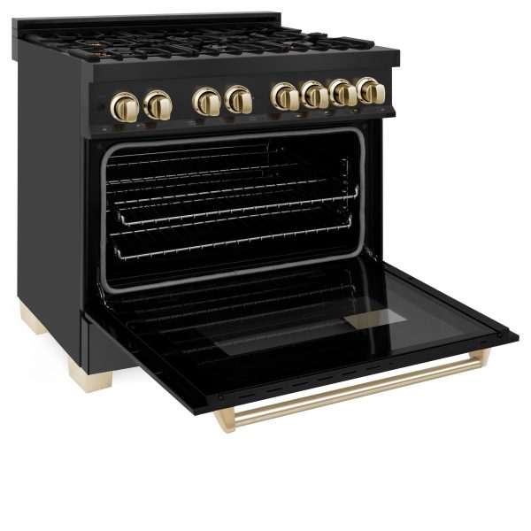 ZLINE Autograph Edition 36  4.6 cu. ft. Dual Fuel Range with Gas Stove and Electric Oven in Black Stainless Steel with Accents (RABZ-36) on Sale