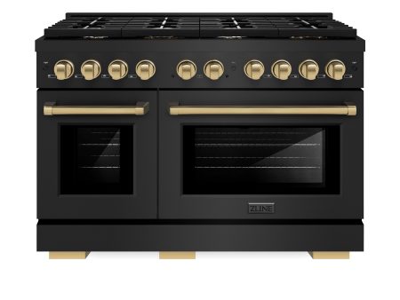 ZLINE Autograph Edition 48 in. 6.7 cu. ft. 8 Burner Double Oven Gas Range in Black Stainless Steel and Champagne Bronze Accents (SGRBZ-48-CB) Online Sale