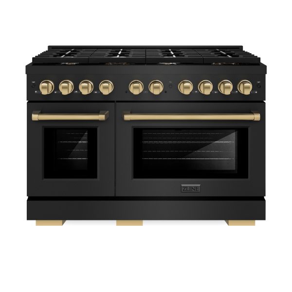 ZLINE Autograph Edition 48 in. 6.7 cu. ft. 8 Burner Double Oven Gas Range in Black Stainless Steel and Champagne Bronze Accents (SGRBZ-48-CB) Online Sale