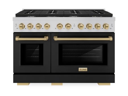 ZLINE Autograph Edition 48 in. 6.7 cu. ft. 8 Burner Double Oven Gas Range in Stainless Steel with Black Matte Doors and Champagne Bronze Accents (SGRZ-BLM-48-CB) on Sale