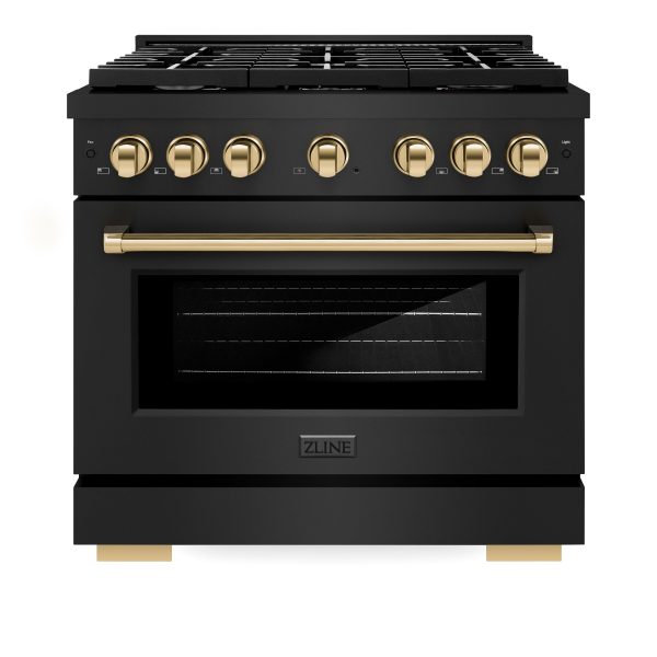 ZLINE Autograph Edition 36 in. 5.2 cu. ft. 6 Burner Gas Range with Convection Gas Oven in Black Stainless Steel and Polished Gold Accents (SGRBZ-36-G) Fashion