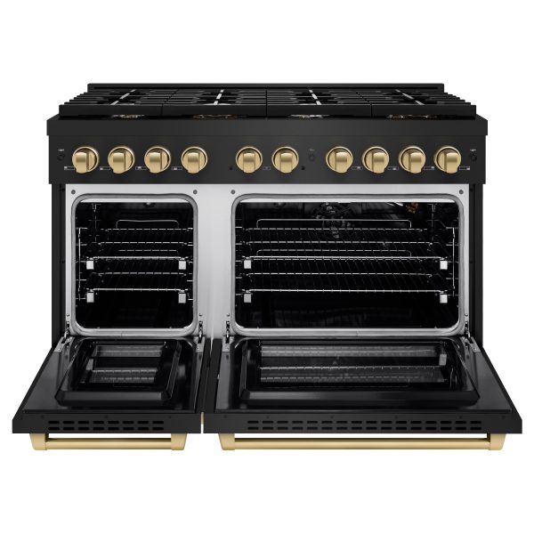 ZLINE Autograph Edition 48 in. 6.7 cu. ft. 8 Burner Double Oven Gas Range in Black Stainless Steel and Champagne Bronze Accents (SGRBZ-48-CB) Online Sale