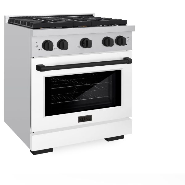 ZLINE Autograph Edition 30 in. 4.2 cu. ft. 4 Burner Gas Range with Convection Gas Oven in Stainless Steel with White Matte Door and Matte Black Accents (SGRZ-WM-30-MB) Online Hot Sale