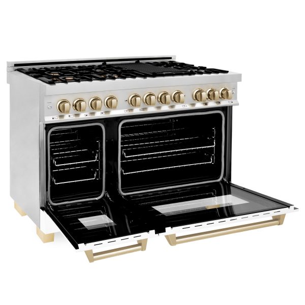 ZLINE Autograph Edition 48  6.0 cu. ft. Dual Fuel Range with Gas Stove and Electric Oven in Stainless Steel with White Matte Door and Accents (RAZ-WM-48) For Cheap