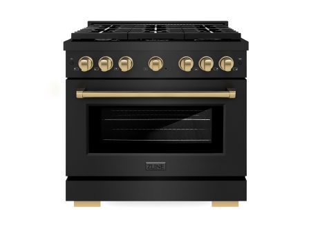 ZLINE Autograph Edition 36 in. 5.2 cu. ft. 6 Burner Gas Range with Convection Gas Oven in Black Stainless Steel and Champagne Bronze Accents (SGRBZ-36-CB) Online