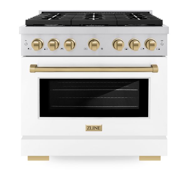 ZLINE Autograph Edition 36 in. 5.2 cu. ft. 6 Burner Gas Range with Convection Gas Oven in Stainless Steel with White Matte Door and Champagne Bronze Accents (SGRZ-WM-36-CB) Supply