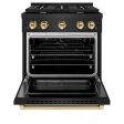 ZLINE Autograph Edition 30 in. 4.2 cu. ft. 4 Burner Gas Range with Convection Gas Oven in Black Stainless Steel and Polished Gold Accents (SGRBZ-30-G) Discount