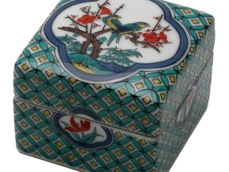 SEIKOU SAI Kutani Porcelain Jubako Box Komon-Kachouzu Cheap