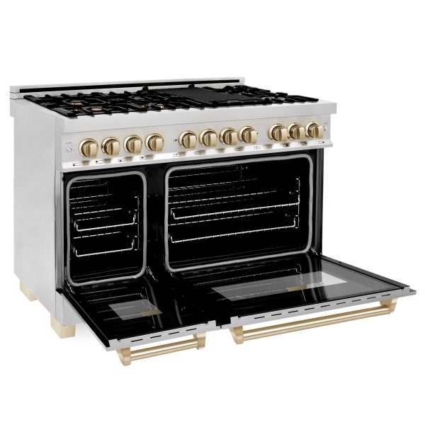 ZLINE Autograph Edition 48  6.0 cu. ft. Dual Fuel Range with Gas Stove and Electric Oven in Stainless Steel with Accents (RAZ-48) Cheap