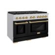 ZLINE Autograph Edition 48 in. 6.7 cu. ft. 8 Burner Double Oven Gas Range in Stainless Steel with Black Matte Doors and Champagne Bronze Accents (SGRZ-BLM-48-CB) on Sale