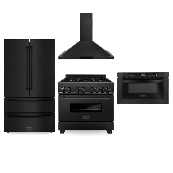 ZLINE Appliance Package | 36  Dual Fuel Range, Range Hood, Microwave Drawer, 36  Refrigerator | Black Stainless Steel | 4KPR-RABRH36-MW Supply