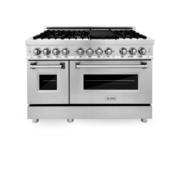 ZLINE 48  Professional Dual Fuel Range with Gas Stovetop & Electric Convection Oven in Stainless Steel & Color Door Options (RA48) For Discount