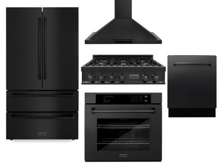 ZLINE Kitchen Package with Refrigeration, 36  Black Stainless Steel Gas Rangetop, 36  Convertible Vent Range Hood, 30  Single Wall Oven, and 24  Tall Tub Dishwasher (5KPR-RTBRH36-AWSDWV) Online Hot Sale