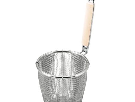 MINEX Stainless Steel Udon Tebo Noodle Strainer Flat Base with Plain Wooden Handle Fashion