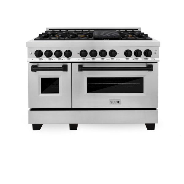 ZLINE Appliance Package - Autograph Edition | 48  Dual Fuel Range, Range Hood, Dishwasher, 36  Refrigerator | Stainless Steel With Matte Black Accents | 4KAPR-RARHDWM48-MB For Sale