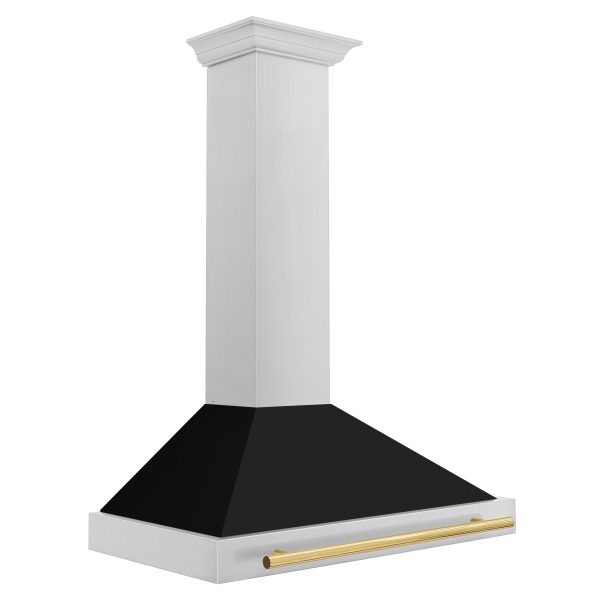 ZLINE 36 in. Autograph Edition Stainless Steel Range Hood with Black Matte Shell and Polished Gold Handle (KB4STZ-BLM36-G) For Discount