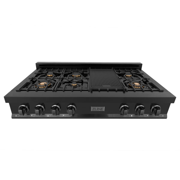 ZLINE 48  Porcelain Gas Stovetop in Black Stainless with 7 Gas Burners and Griddle (RTB-BR-48) Sale