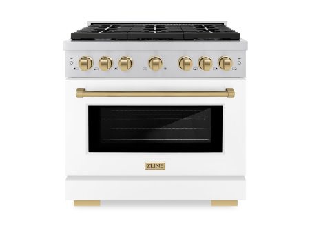 ZLINE Autograph Edition 36 in. 5.2 cu. ft. 6 Burner Gas Range with Convection Gas Oven in Stainless Steel with White Matte Door and Champagne Bronze Accents (SGRZ-WM-36-CB) Supply