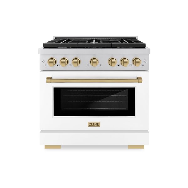 ZLINE Autograph Edition 36 in. 5.2 cu. ft. 6 Burner Gas Range with Convection Gas Oven in Stainless Steel with White Matte Door and Champagne Bronze Accents (SGRZ-WM-36-CB) Supply