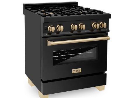 ZLINE Autograph Edition 30  4.0 cu. ft. Dual Fuel Range with Gas Stove and Electric Oven in Black Stainless Steel with Accents (RABZ-30) Online Sale