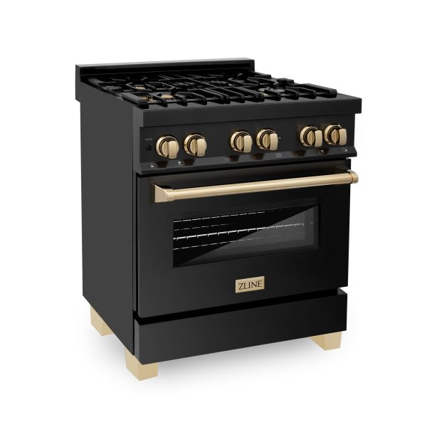 ZLINE Autograph Edition 30  4.0 cu. ft. Dual Fuel Range with Gas Stove and Electric Oven in Black Stainless Steel with Accents (RABZ-30) Online Sale