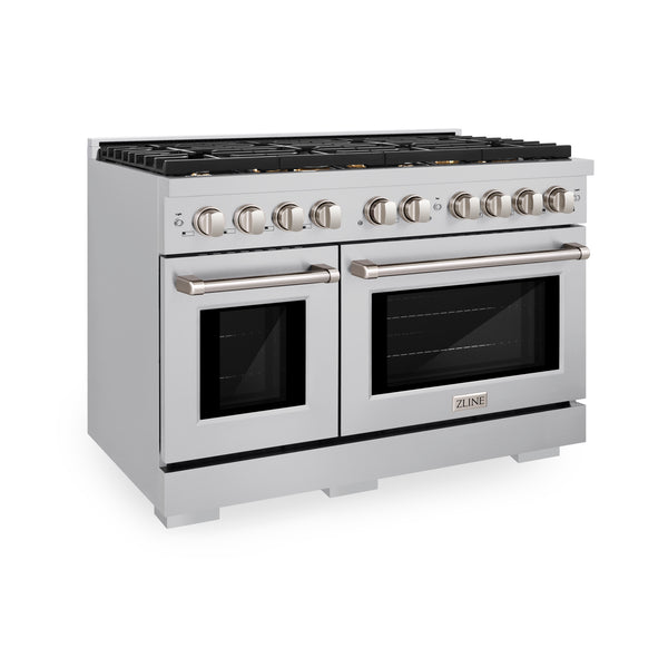 ZLINE 48 in. 6.7 cu. ft. Paramount Double Oven Dual Fuel Range in Stainless Steel with 8 Brass Burners (SDR-BR-48) Supply