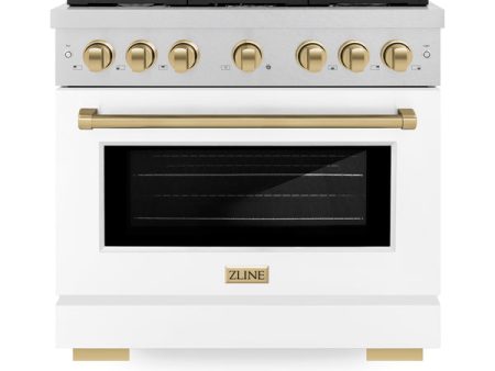 ZLINE Autograph Edition 36 in. 5.2 cu. ft. Paramount Dual Fuel Range with 6 Burner Gas Cooktop and Electric Convection Oven in DuraSnow® Stainless Steel with White Matte Door and Accents (SDRSZ-WM-36) For Cheap