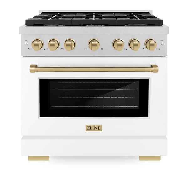 ZLINE Autograph Edition 36 in. 5.2 cu. ft. Paramount Dual Fuel Range with 6 Burner Gas Cooktop and Electric Convection Oven in DuraSnow® Stainless Steel with White Matte Door and Accents (SDRSZ-WM-36) For Cheap