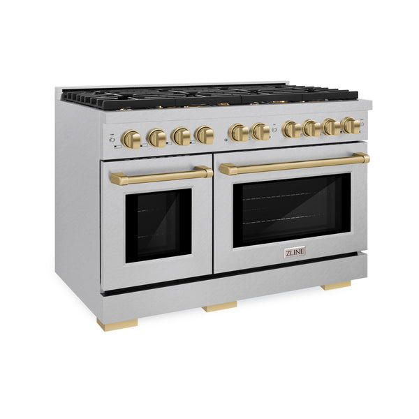 ZLINE Autograph Edition 48 in. 6.7 cu. ft. Paramount Double Oven Dual Fuel Range with 8 Burner Gas Cooktop in DuraSnow® Stainless Steel and Accents For Cheap