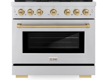 ZLINE Autograph Edition 36 in. 5.2 cu. ft. Paramount Dual Fuel Range with 6 Burner Gas Cooktop and Electric Convection Oven in Stainless Steel with Accents (SDRZ-36) Cheap