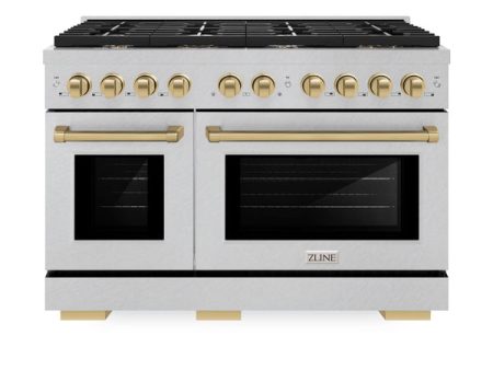 ZLINE Autograph Edition 48 in. 6.7 cu. ft. Paramount Double Oven Dual Fuel Range with 8 Burner Gas Cooktop in DuraSnow® Stainless Steel and Accents For Cheap