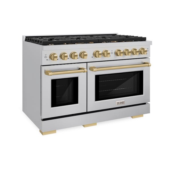 ZLINE Autograph Edition 48 in. 6.7 cu. ft. Paramount Double Oven Dual Fuel Range with 8 Burner Gas Cooktop in Stainless Steel and Accents (SDRZ-48) Discount