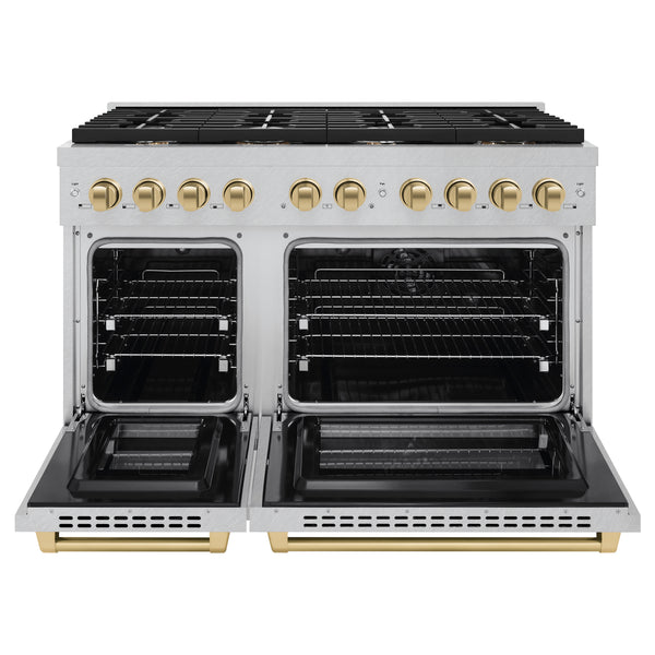 ZLINE Autograph Edition 48 in. 6.7 cu. ft. Paramount Double Oven Dual Fuel Range with 8 Burner Gas Cooktop in DuraSnow® Stainless Steel and Accents For Cheap