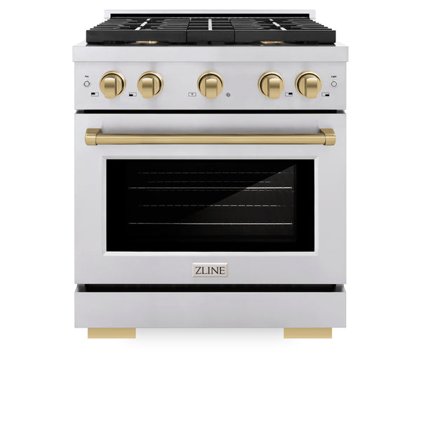 ZLINE Autograph Edition 30 in. 4.2 cu. ft. Paramount Dual Fuel Range with 4 Burner Gas Cooktop and Electric Convection Oven in Stainless Steel with Accents (SDRZ-30) Supply