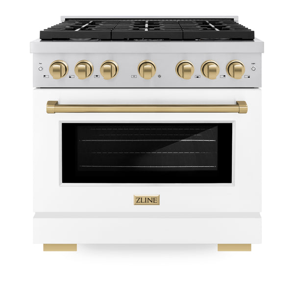 ZLINE Autograph Edition 36 in. 5.2 cu. ft. Paramount Dual Fuel Range with 6 Burner Gas Cooktop and Electric Convection Oven in Stainless Steel with White Matte Door and Accents (SDRZ-WM-36) Cheap