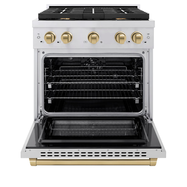 ZLINE Autograph Edition 30 in. 4.2 cu. ft. Paramount Dual Fuel Range with 4 Burner Gas Cooktop and Electric Convection Oven in Stainless Steel with Accents (SDRZ-30) Supply