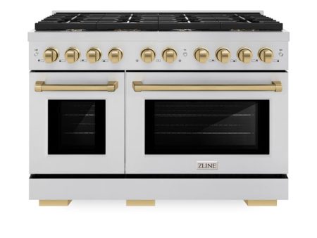 ZLINE Autograph Edition 48 in. 6.7 cu. ft. Paramount Double Oven Dual Fuel Range with 8 Burner Gas Cooktop in Stainless Steel and Accents (SDRZ-48) Discount