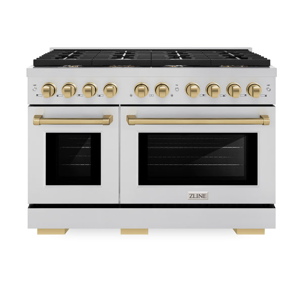 ZLINE Autograph Edition 48 in. 6.7 cu. ft. Paramount Double Oven Dual Fuel Range with 8 Burner Gas Cooktop in Stainless Steel and Accents (SDRZ-48) Discount