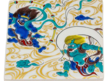 SEIKOU KISSYO Kutani Porcelain Coaster Fuujin-Raijin Hot on Sale