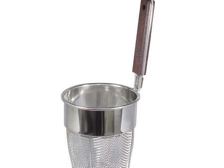 Fujiboshi Stainless Steel Deep Udon Noodle Strainer Flat Base with Wooden Handle For Sale