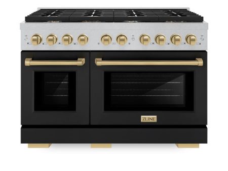 ZLINE Autograph Edition 48 in. 6.7 cu. ft. Paramount Double Oven Dual Fuel Range with 8 Burner Gas Cooktop in DuraSnow® Stainless Steel with Black Matte Door and Accents (SDRSZ-BLM-48) Supply