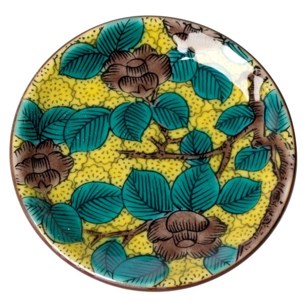 SEIKOU Kutani Porcelain Himezara Tiny Plate Aote-Tsubakizu Online now