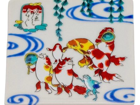 SEIKOU KISSYO Kutani Porcelain Coaster Kuniyoshi-Kingyo Cheap